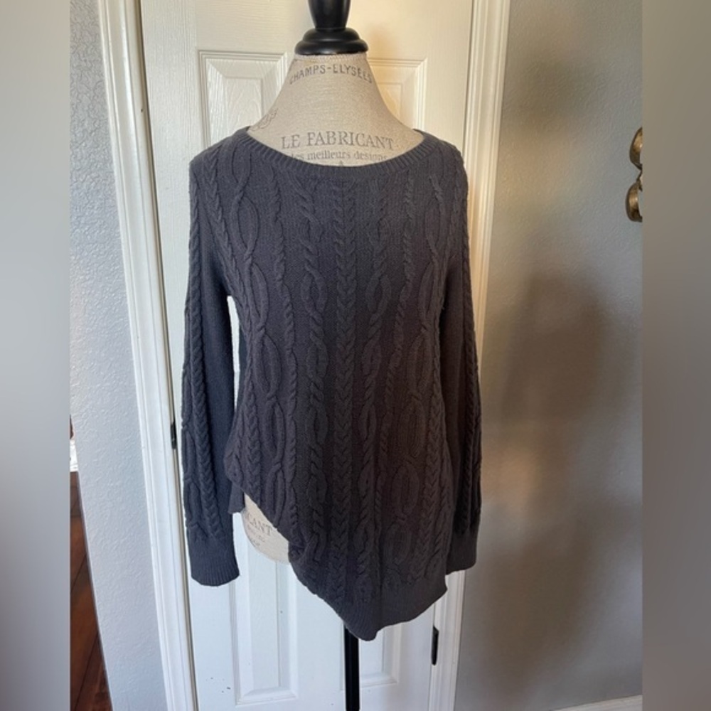 Loft Gray Long Sleeve Crew Neck Cable Knit Oversized Sweater Size Medium